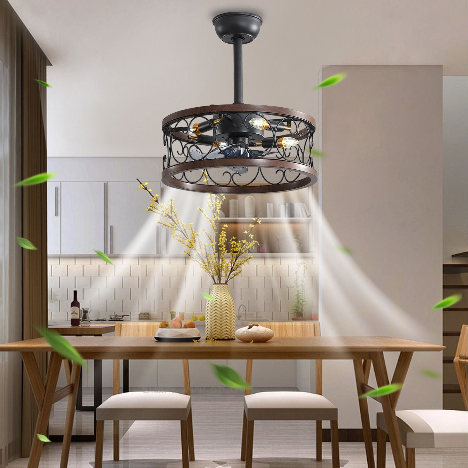 18inch caged ceiling Fan with Lights Remote control for APP(D0102HR7K0J)