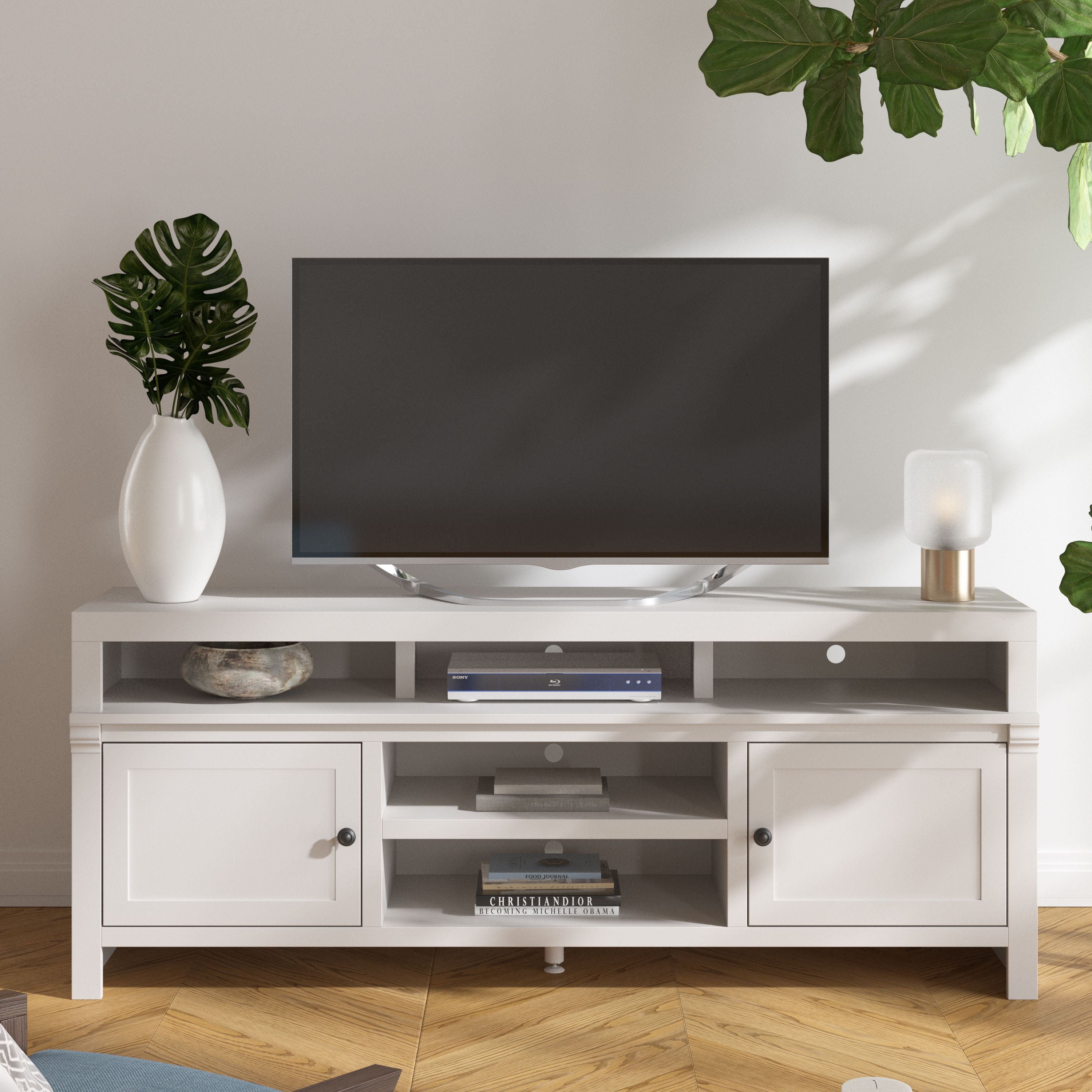 75 inch TV Stand Consle for TVs 85 inches, No Assembly Required, White Finish