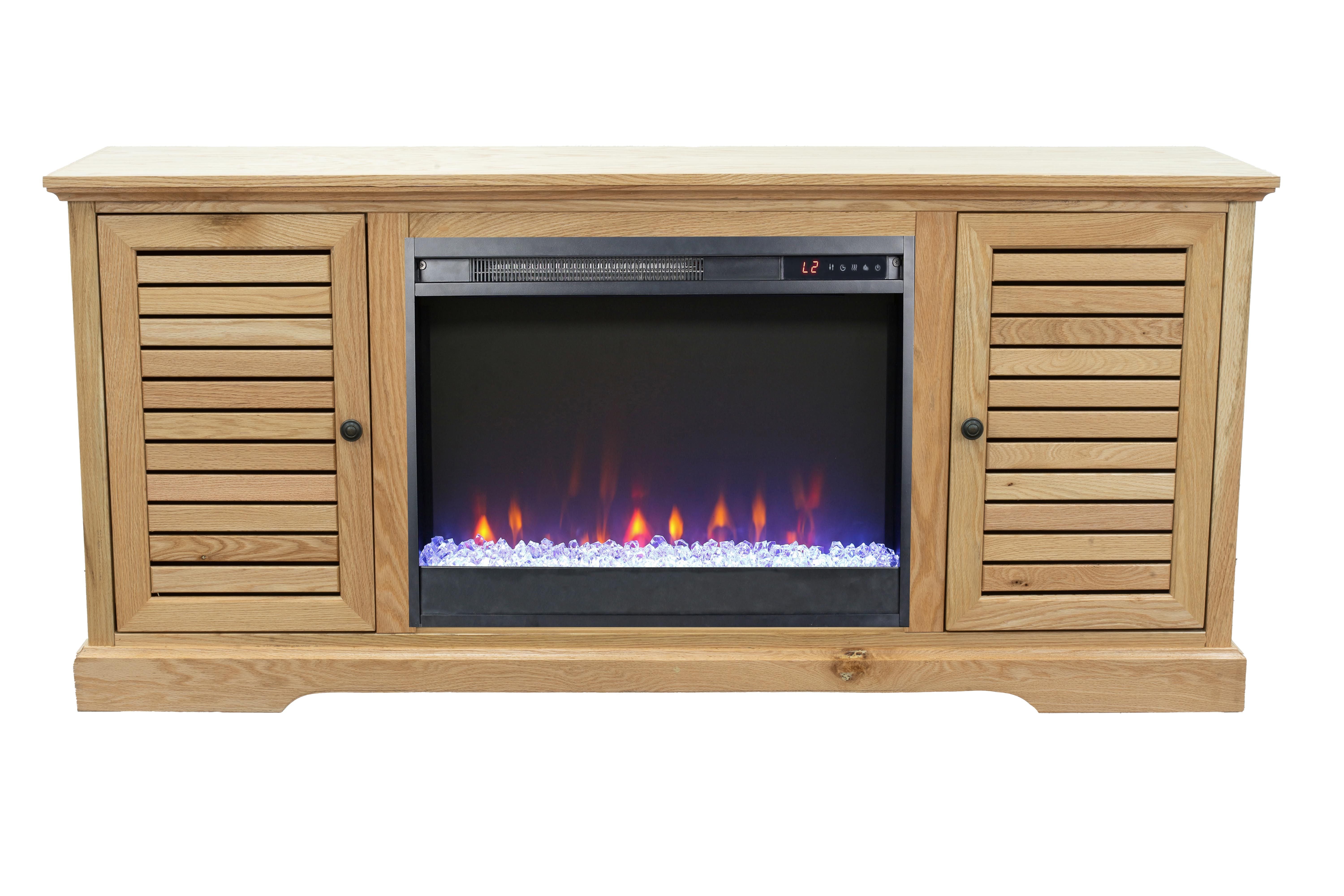 Bridgevine Home Topanga 68 inch Electric Fireplace TV Console for TVs up to 80 inches, Natural Finish