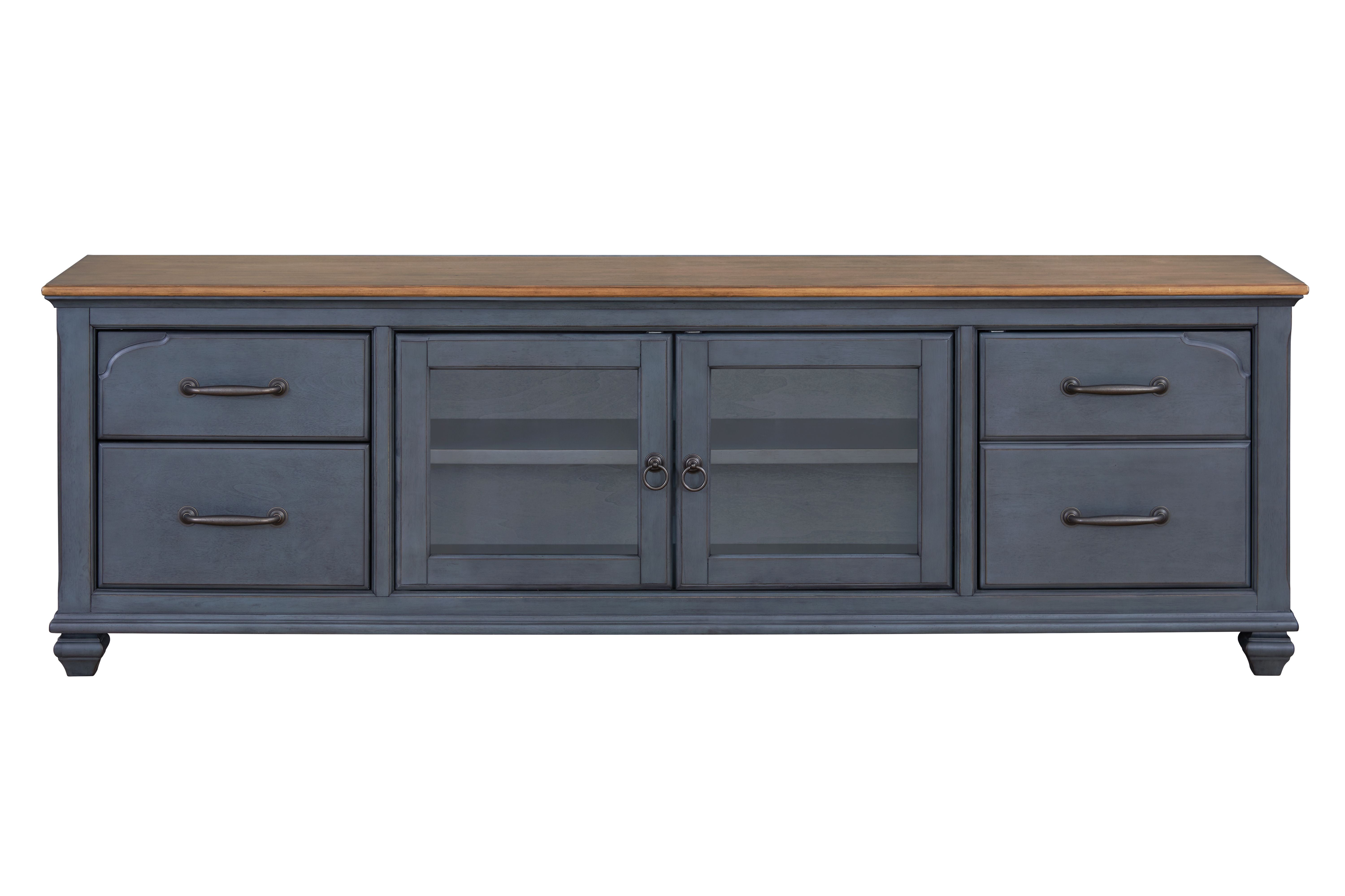 Bridgevine Home Americana 84 in TV Stand for TVs up to 90 inches, No Assembly Required, Corduroy Blue Finish