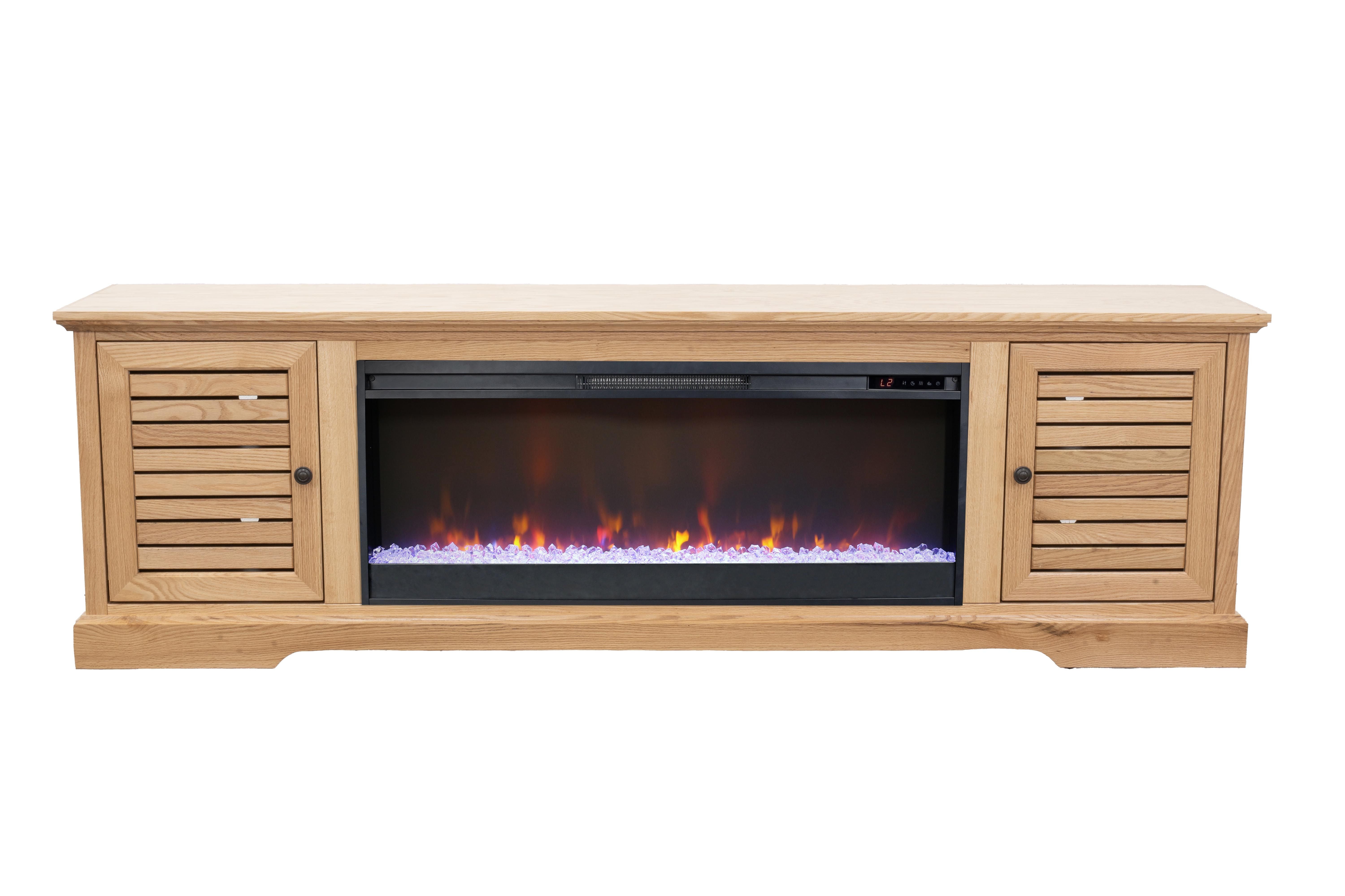 Bridgevine Home Topanga 83 inch Electric Fireplace TV Console for TVs up to 95 inches, Natural Finish