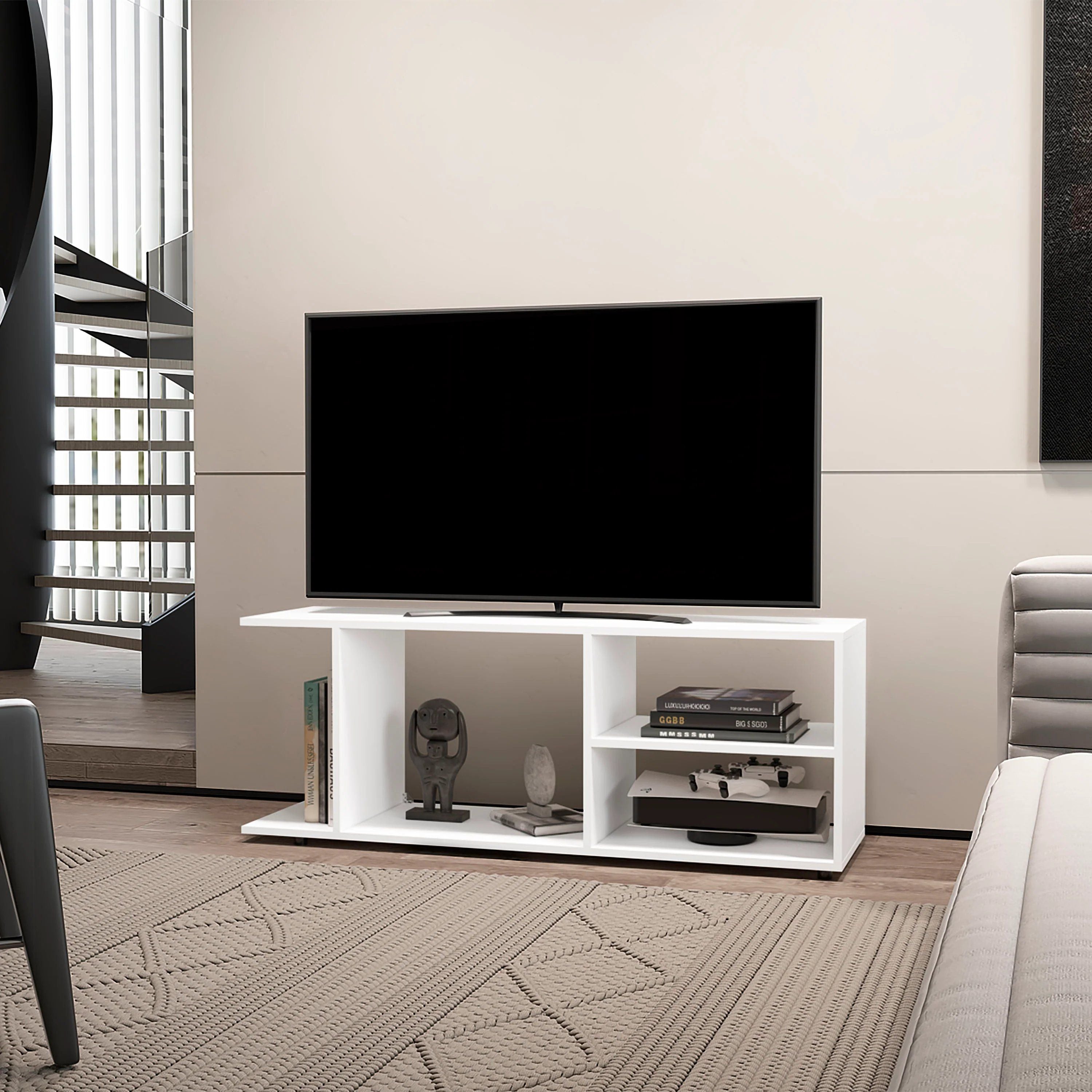 White TV Rack with Open Storage