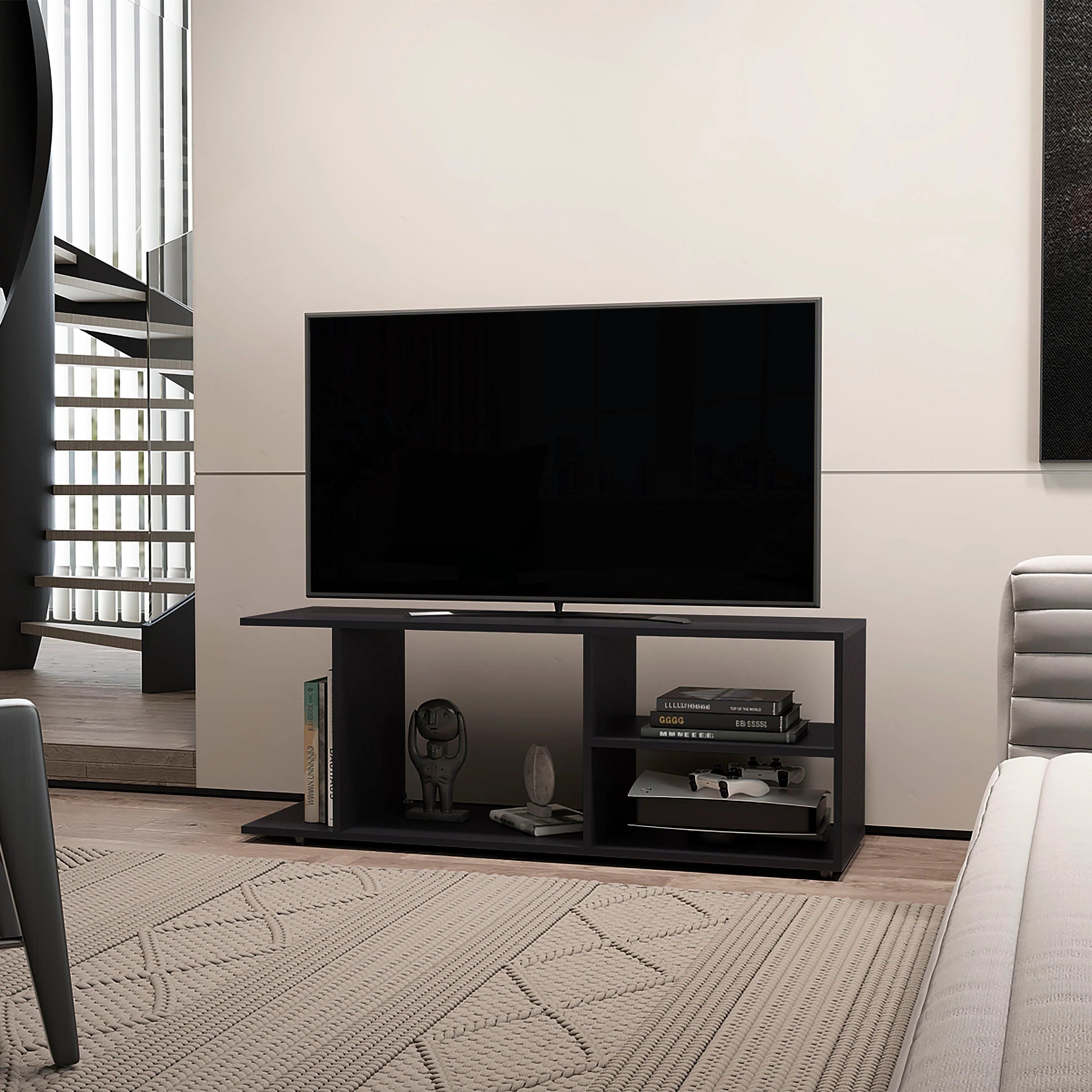 Black TV Rack with Open Storage