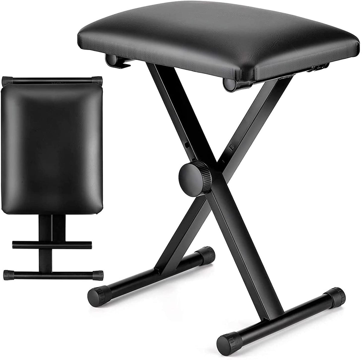 Premium Adjustable Padded Keyboard X Style Bench Portable Foldable Piano Keyboard Stool Extra Thick Padded Chair 4 Non Slip Rubb
