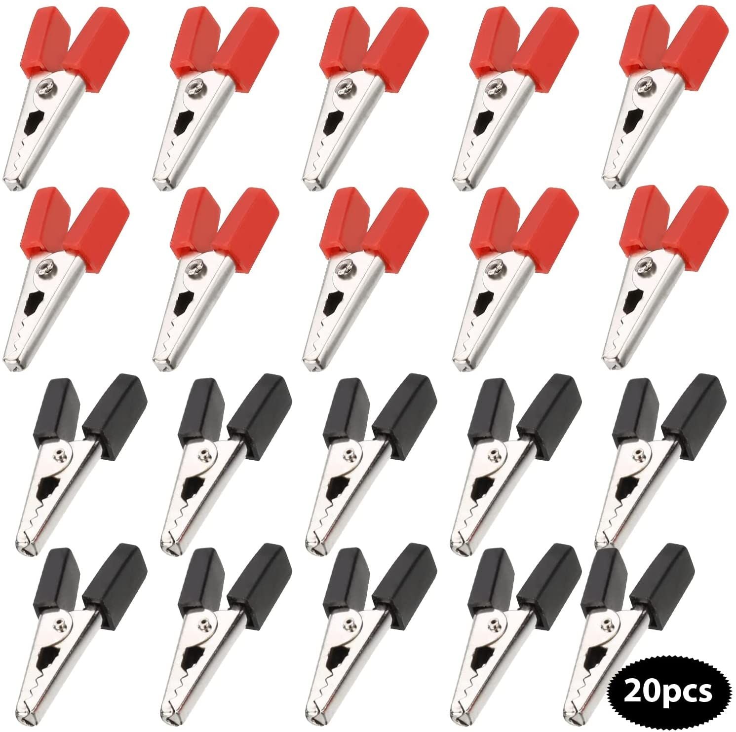 Premium 20 Pieces Electrical Metal Alligator Clip Crocodile Clips Spring Clamps with Plastic Hands Red & Black Gator Battery Cli