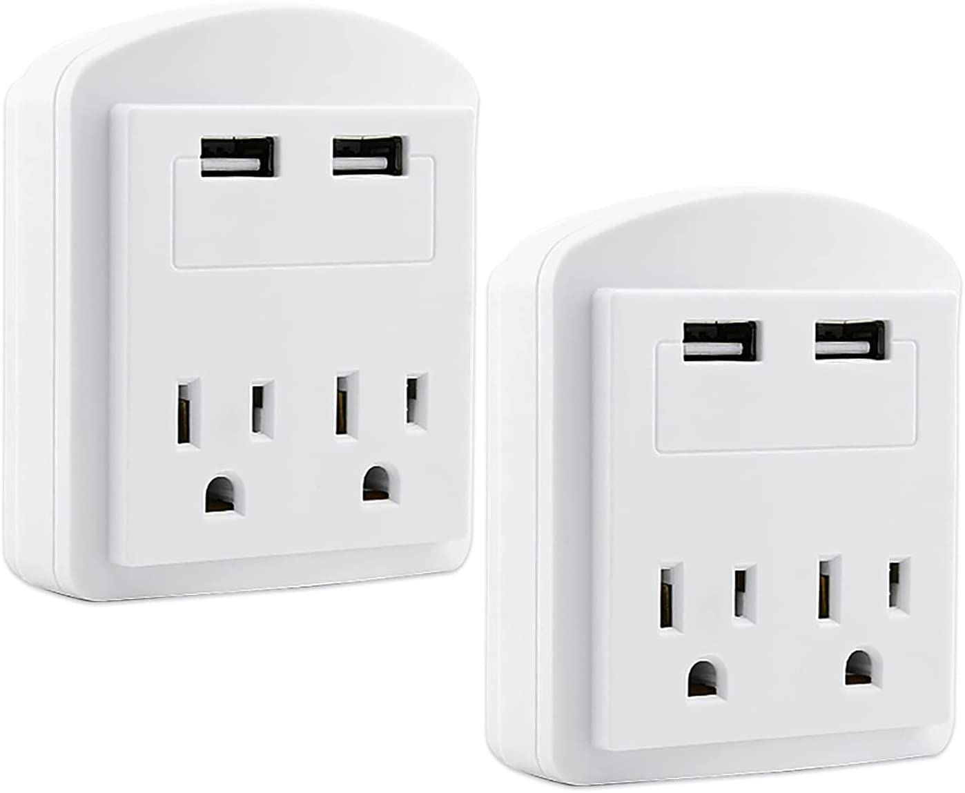 In Wall 2 USB 2 Outlet Surge Protector Outlet Adapter 2.4A USB Fast Charger ETL (2U2O-2)(D0102HX6D1P.)