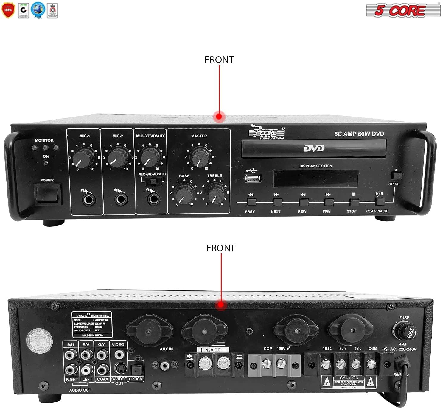 Amplifier Home Audio Receiver Amp Home Stereo System USB Input 3 Mic Aux Mini Amplifier for Speakers Surround Sound 5 Core AMP 6