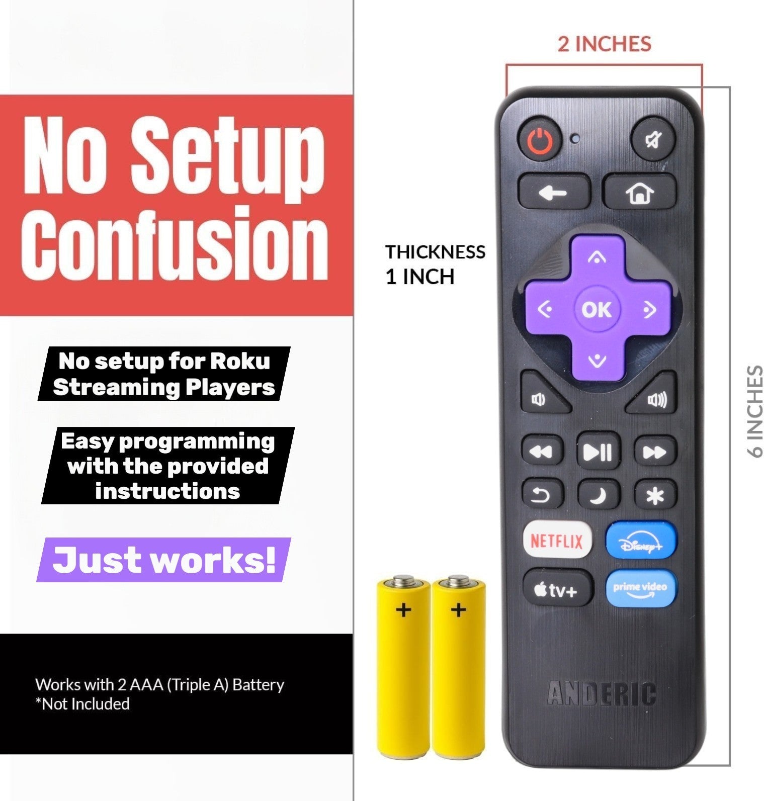 Anderic Substitute for Roku RC-114 Streaming Remote Control [RRST01]