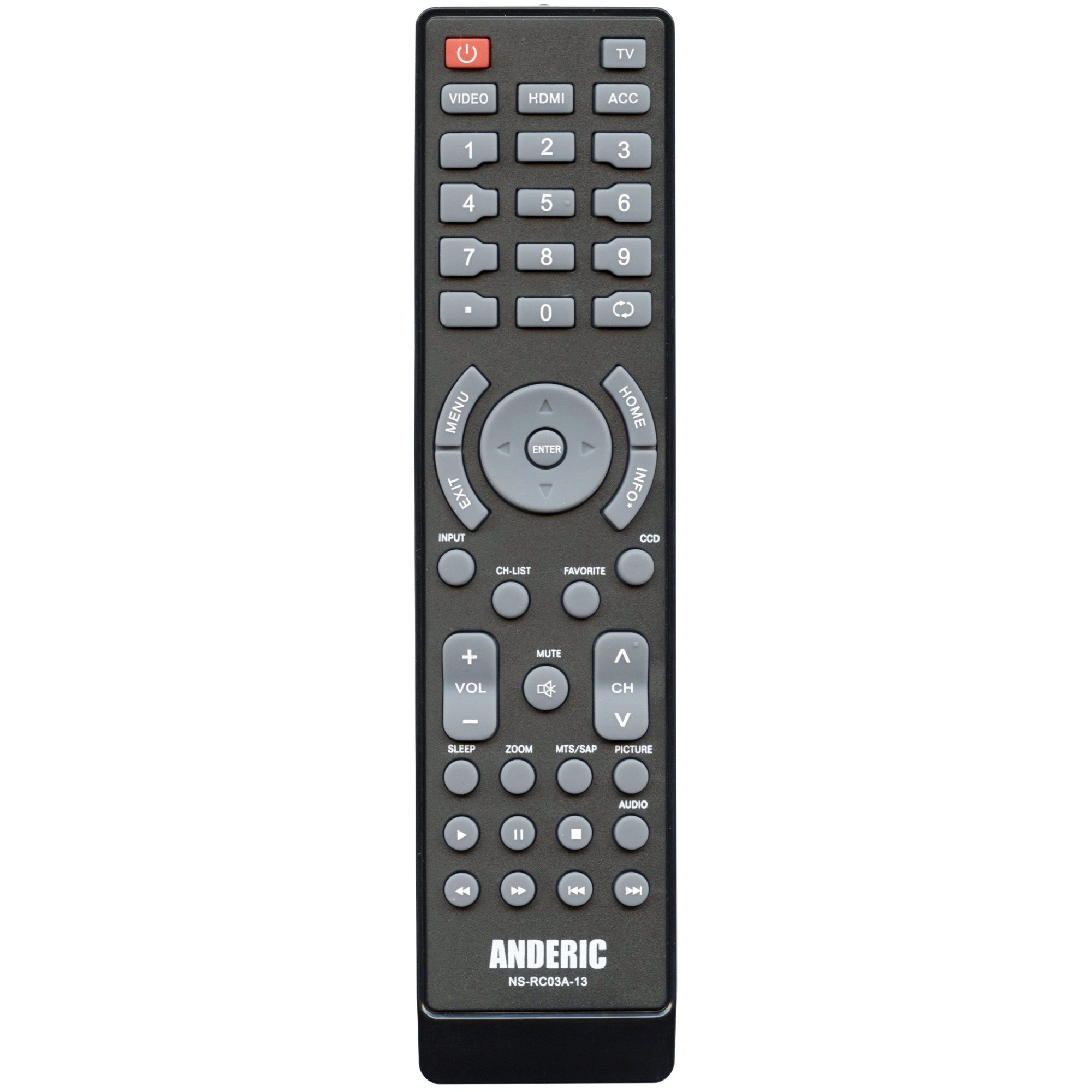 Anderic Substitute For Insignia NS-RC4NA-18 TV Remote Control - 92259800010 [NSRC03A13]