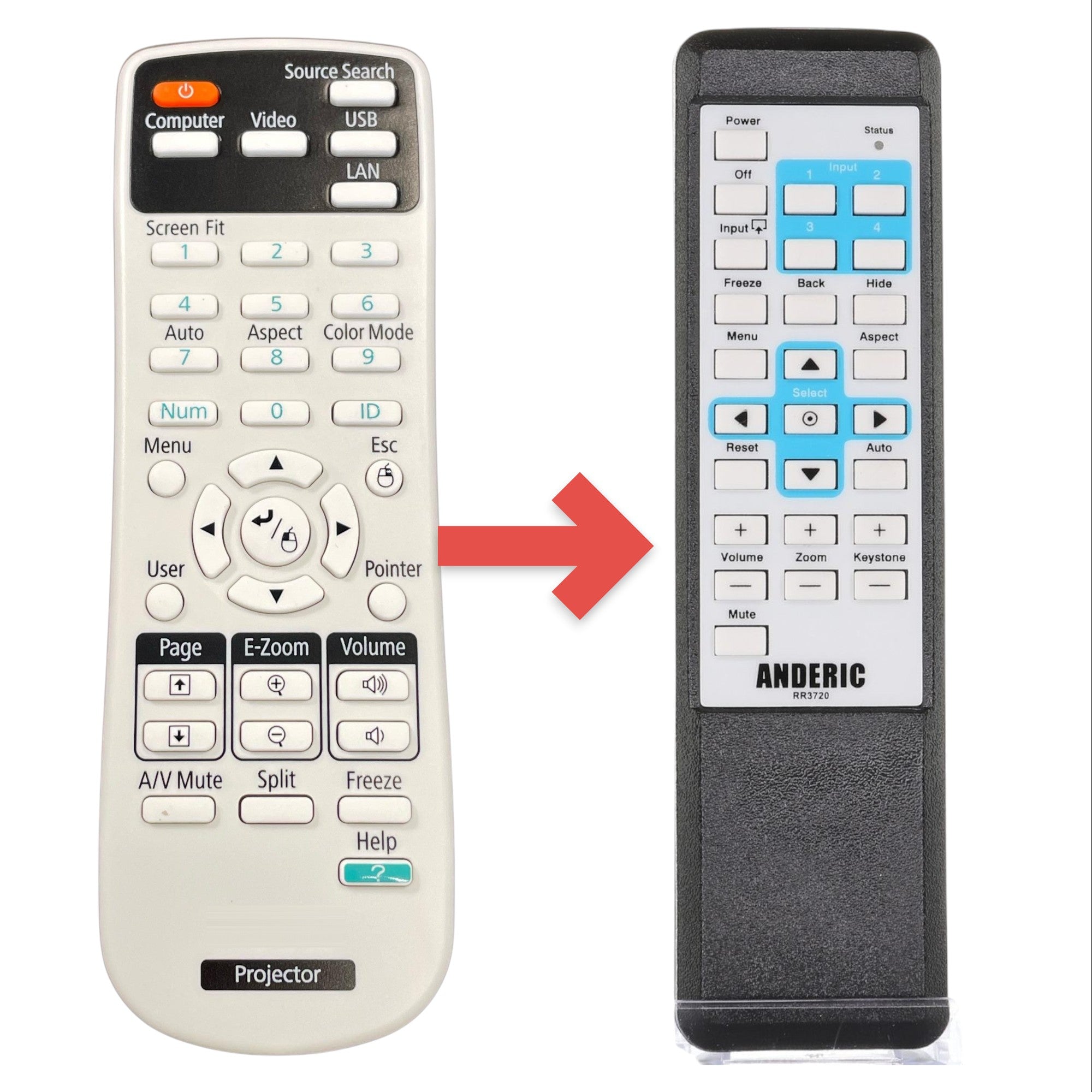 Anderic Substitute for Epson 1566064 Projector Remote Control [RR3720]