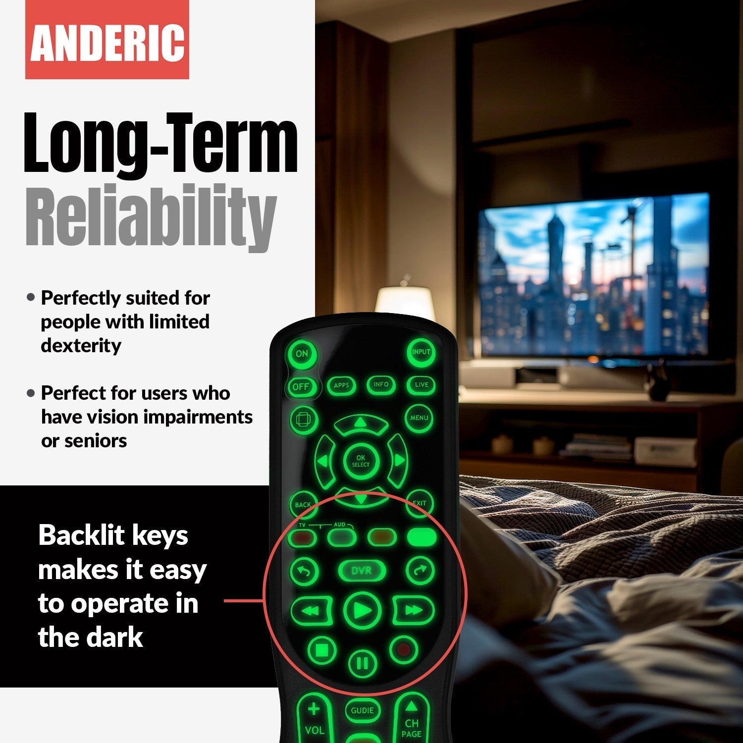 Anderic Substitute For Channel Master CM7500GB16rem Digital TV Tuner Converter Remote Control [RRCM7500]