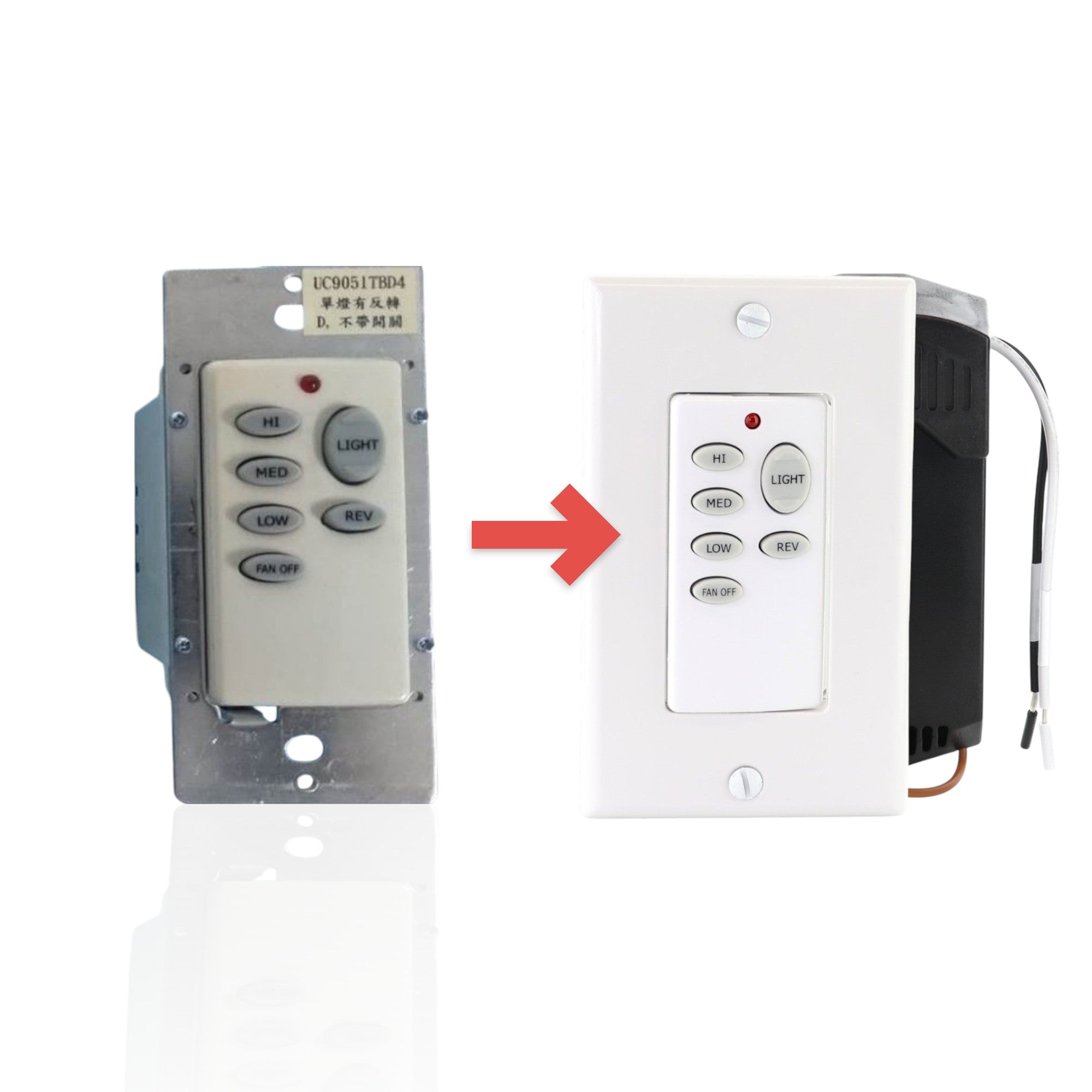 Anderic Substitute for UC9050TB4 wired Ceiling Fan Remote Control [UC9051T-UC7067GMRX]