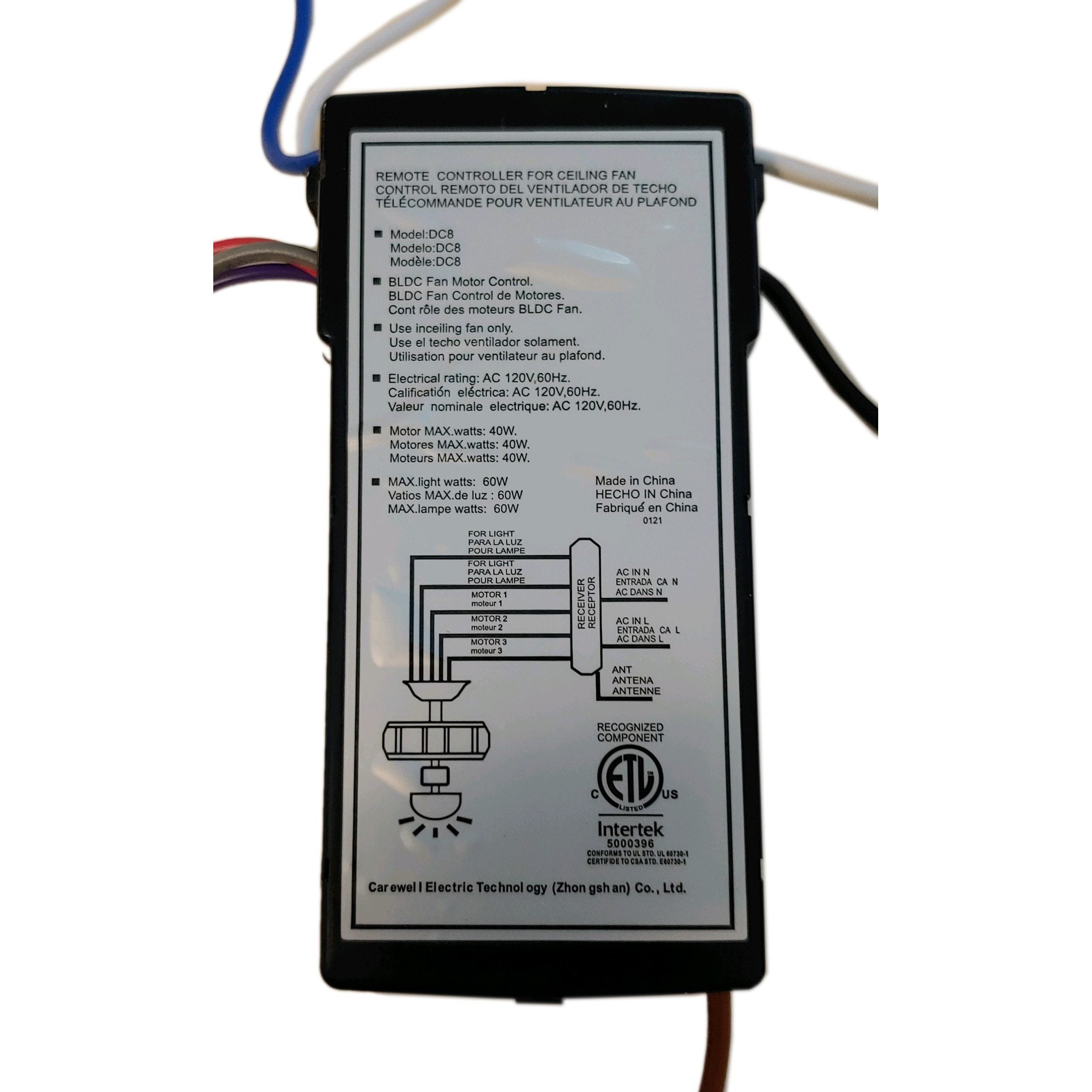 Hampton Bay DC8-96SG8-L 6 Speed For Monte Carlo DC Ceiling Fan Receiver