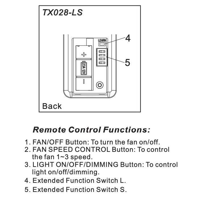 Hampton Bay TX028-LS Ceiling Fan Remote Control