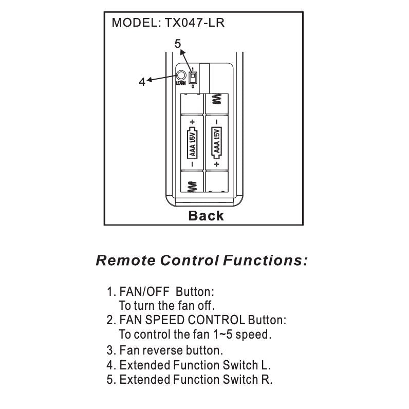 Hampton Bay TX047-LR Ceiling Fan Remote Control