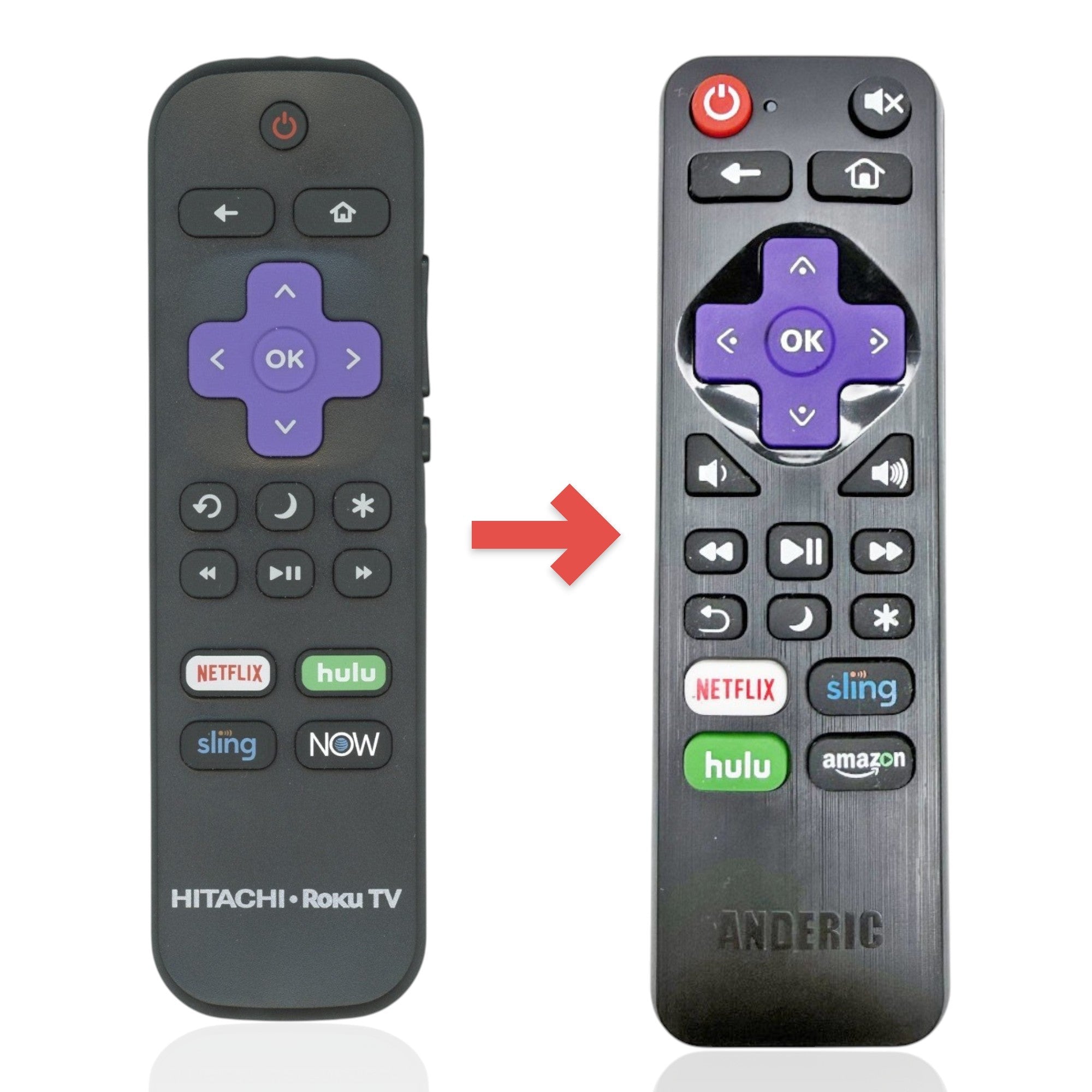 Anderic Substitute for Hitachi 101018E0017 2019 Roku TV Remote Control [RRLF16]