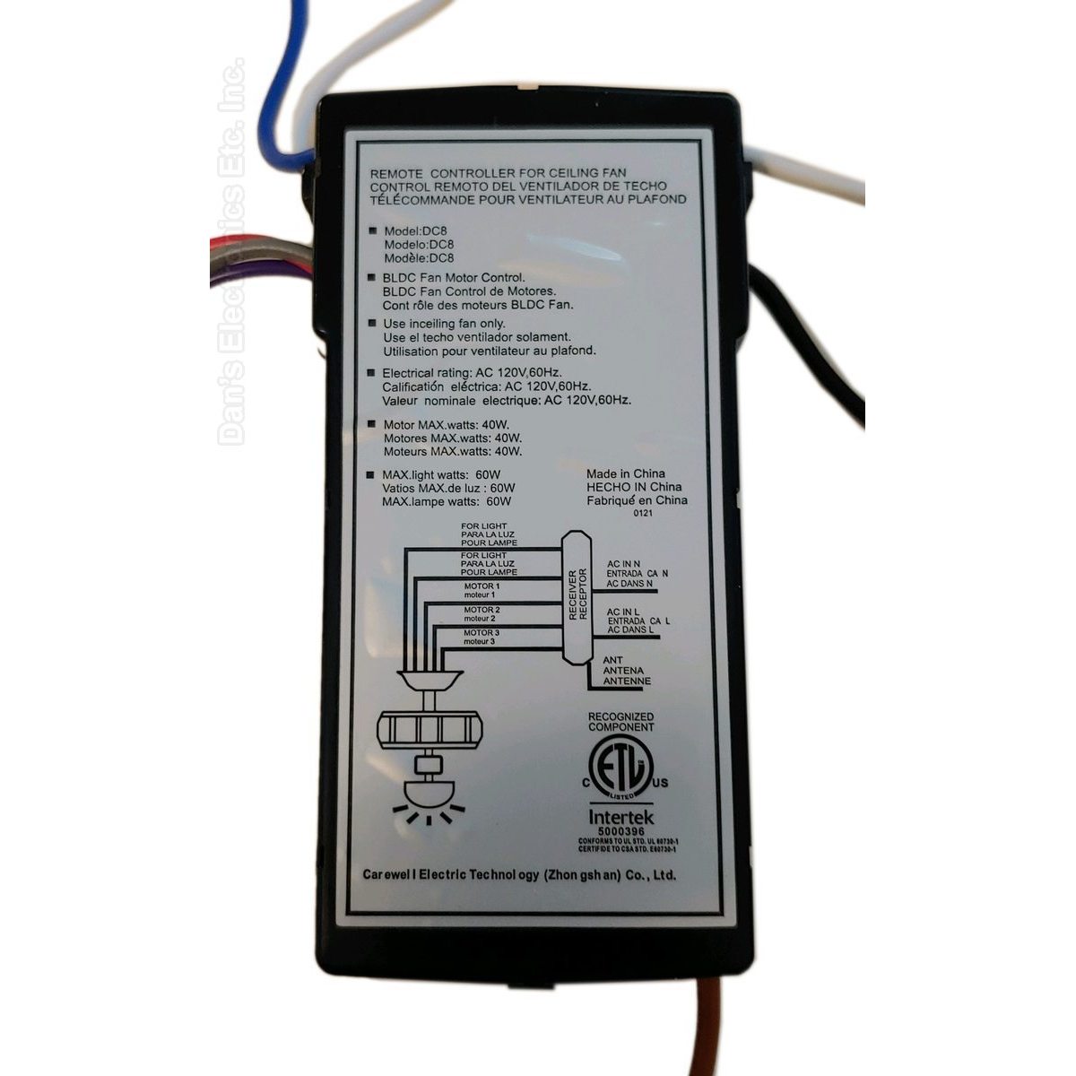Monte Carlo DC8-56SGV-L-D / DC8-56SGY-D 6 Speed For DC Ceiling Fan Receiver