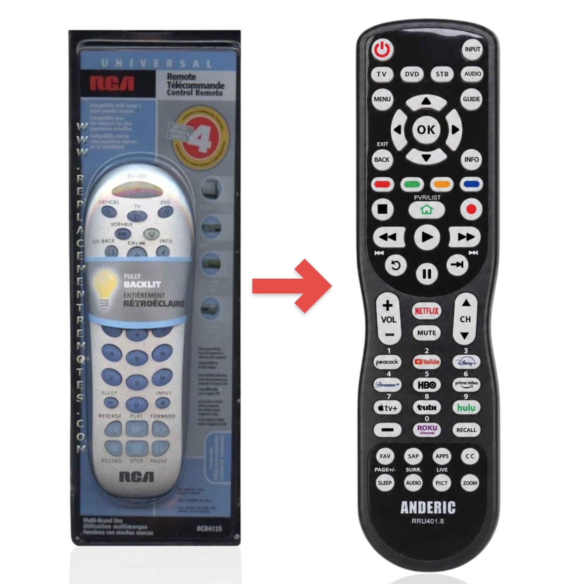 Anderic Substitute for RCA RCR412S 4-Device Universal Remote Control [RRU401]