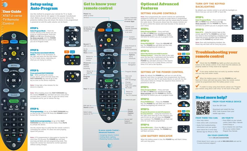 AT&T S30-S1A U-VERSE Cable Remote Control - S30S1A