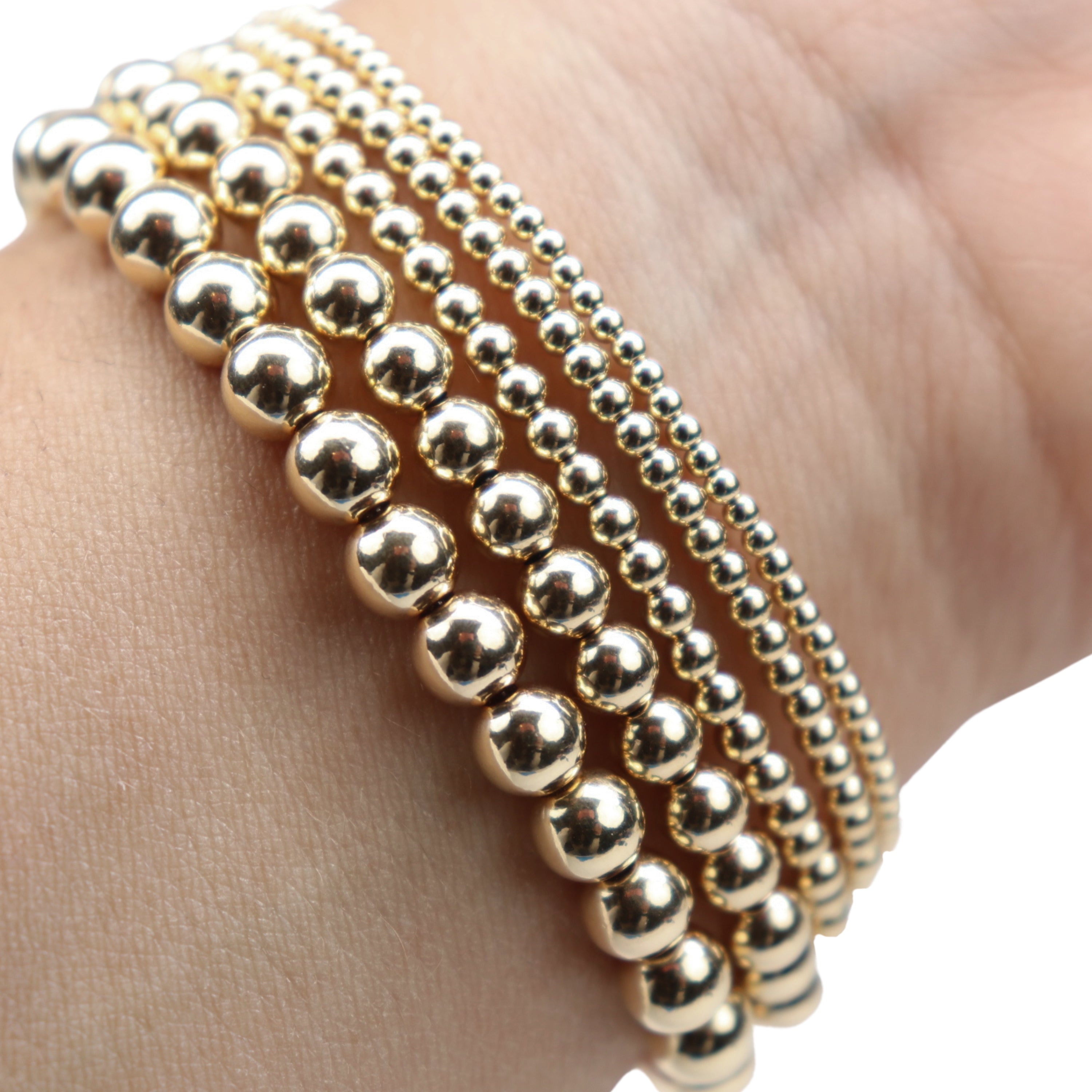 Stretchy Gold-Fill Beaded Bangle Bracelets, 14/20 Gold-Filled, 6.5" Diameter