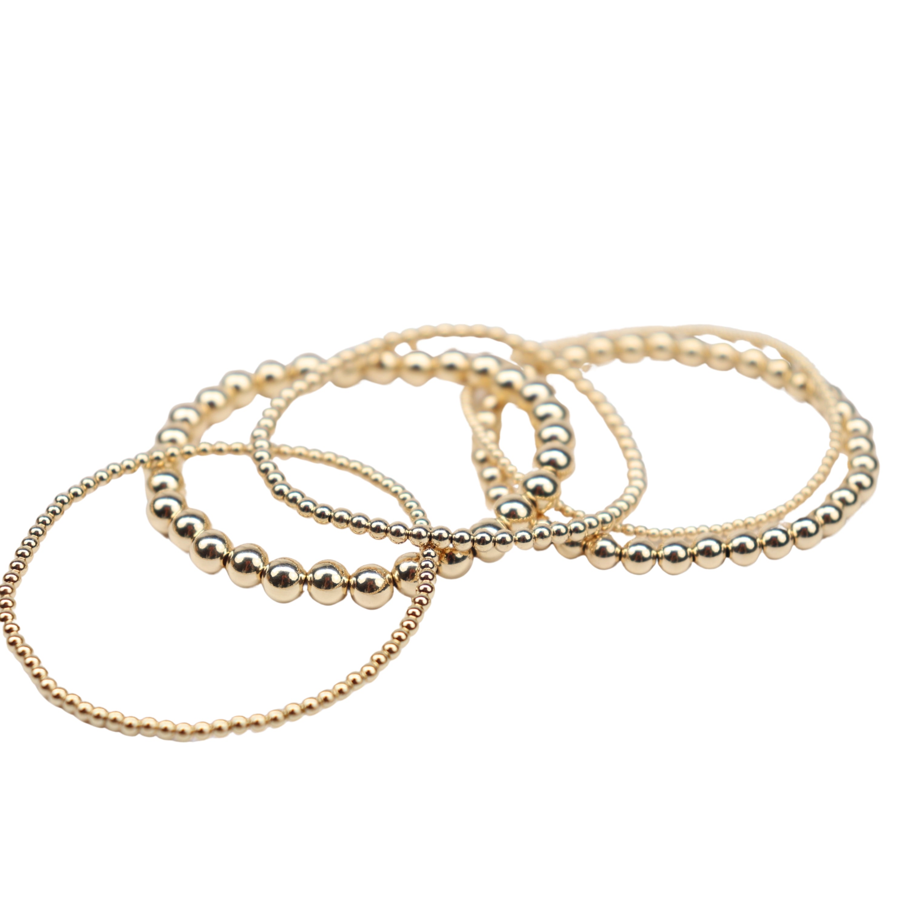Stretchy Gold-Fill Beaded Bangle Bracelets, 14/20 Gold-Filled, 6.5" Diameter