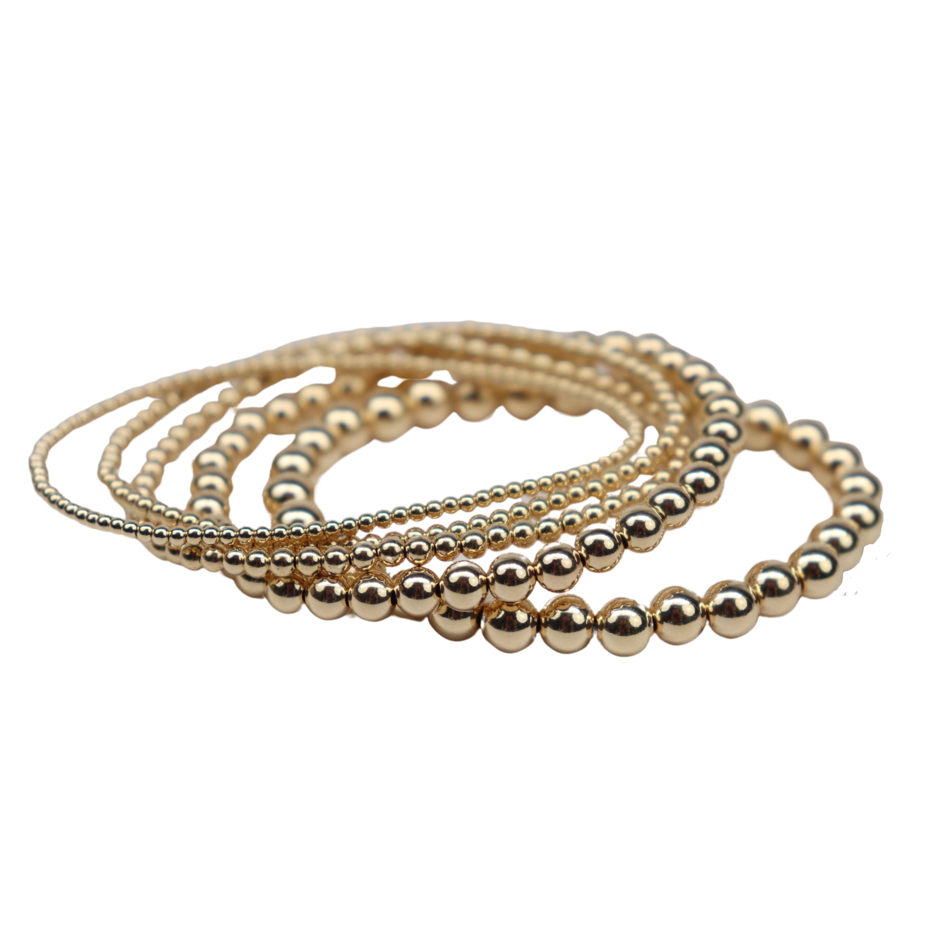 Stretchy Gold-Fill Beaded Bangle Bracelets, 14/20 Gold-Filled, 6.5" Diameter