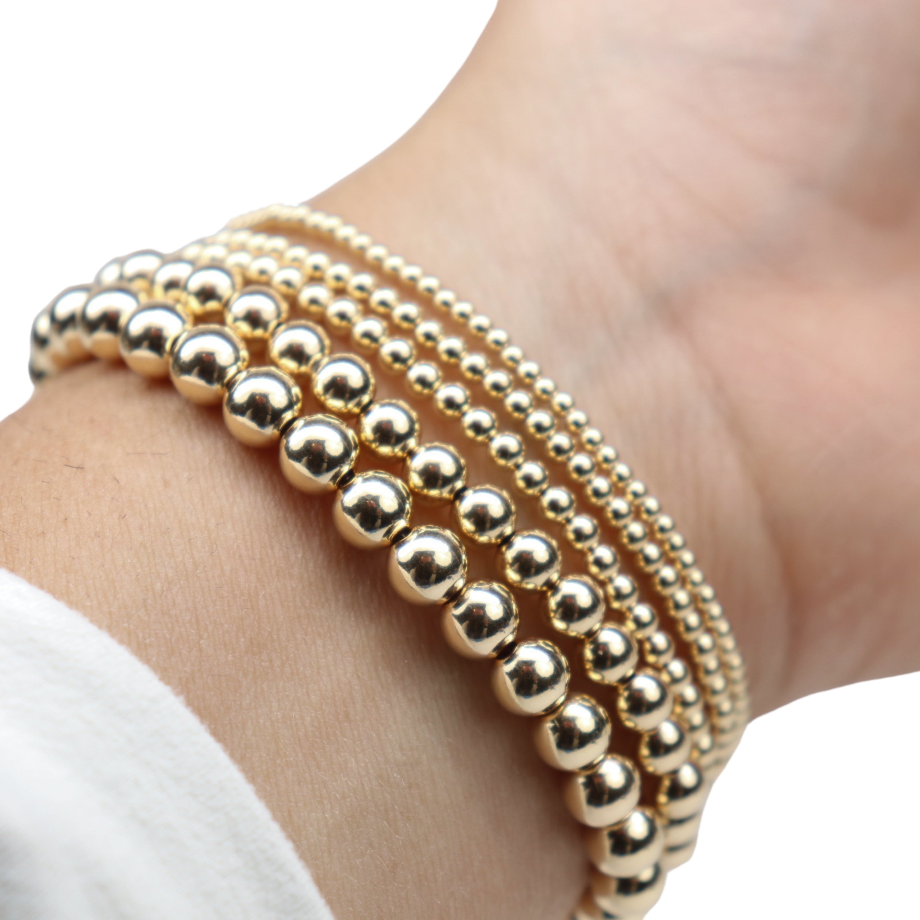 Stretchy Gold-Fill Beaded Bangle Bracelets, 14/20 Gold-Filled, 6.5" Diameter