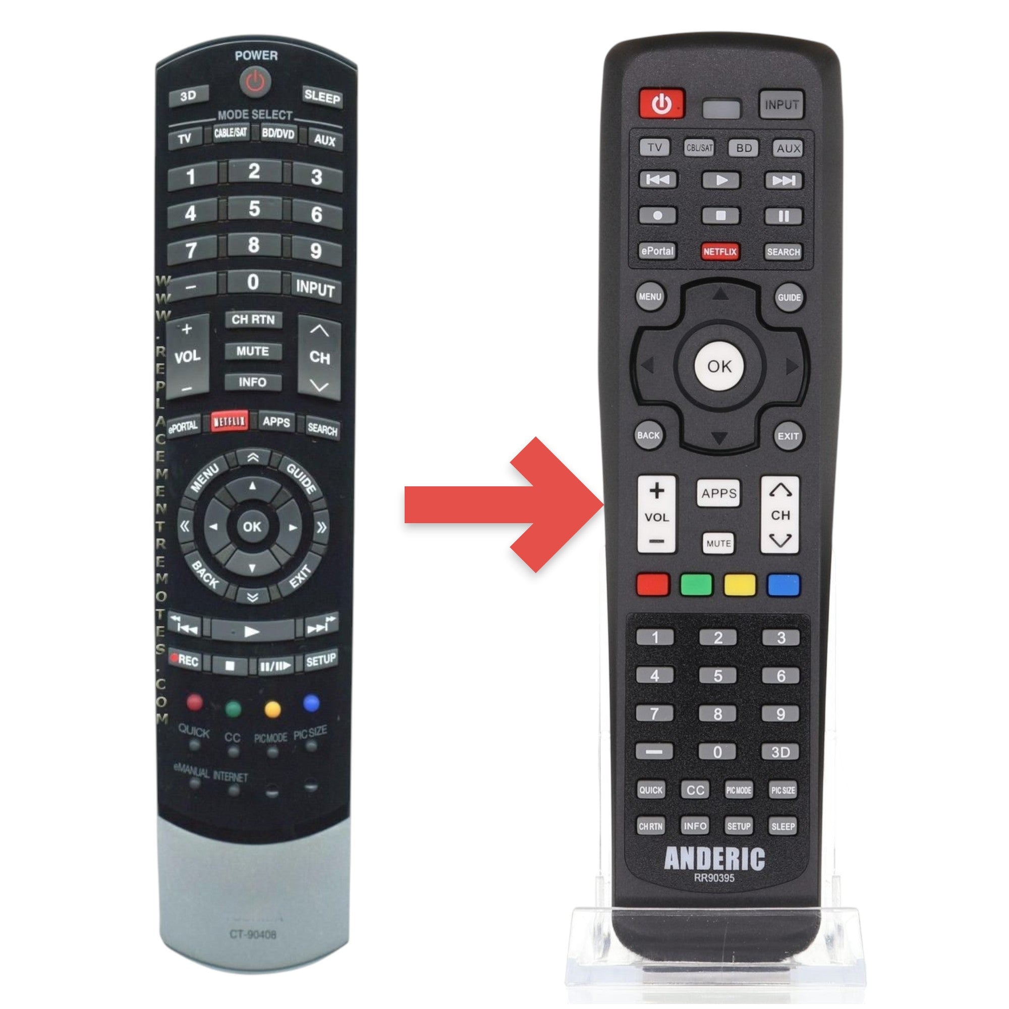 Anderic Substitute for Toshiba CT90408 TV Remote Control [RR90395]