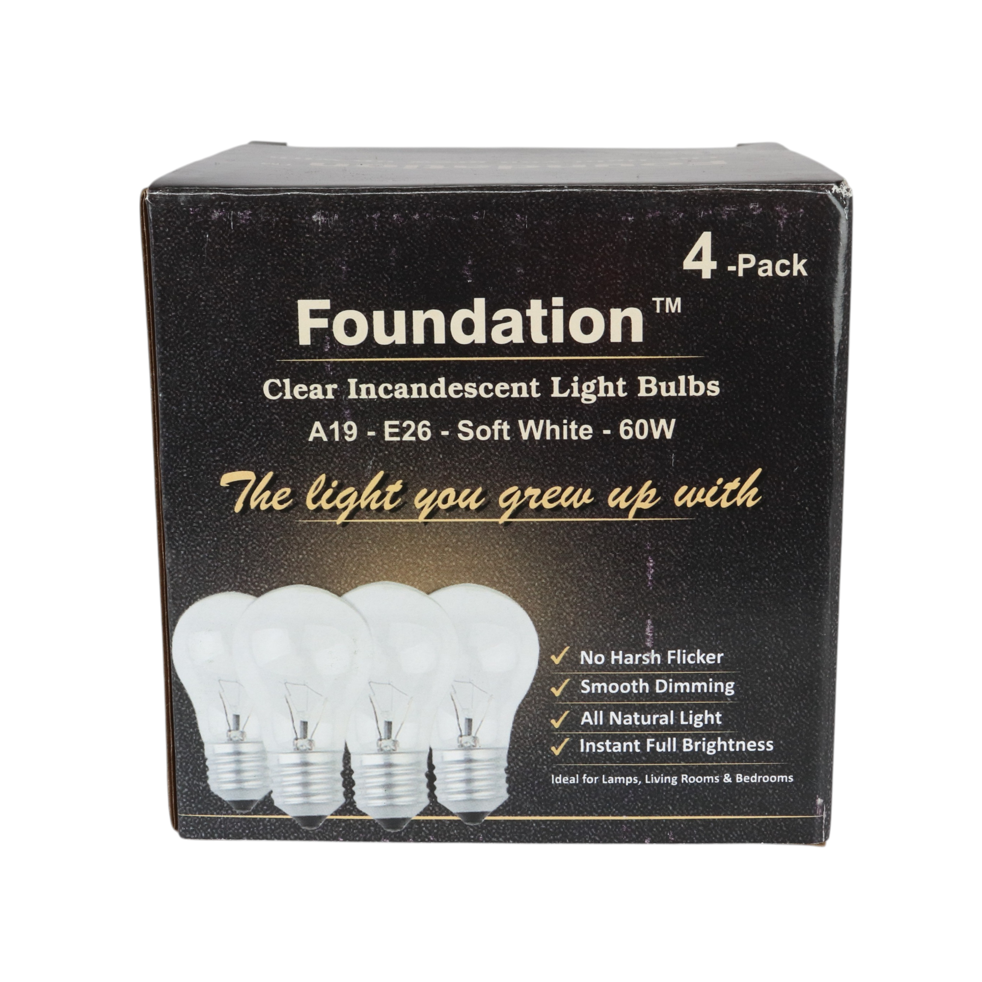 Anderic Foundation™ 60-Watt Incandescent Dimmable Light Bulb for Home Lighting - 2700K Soft White, E26 Medium Base - 4-Pack