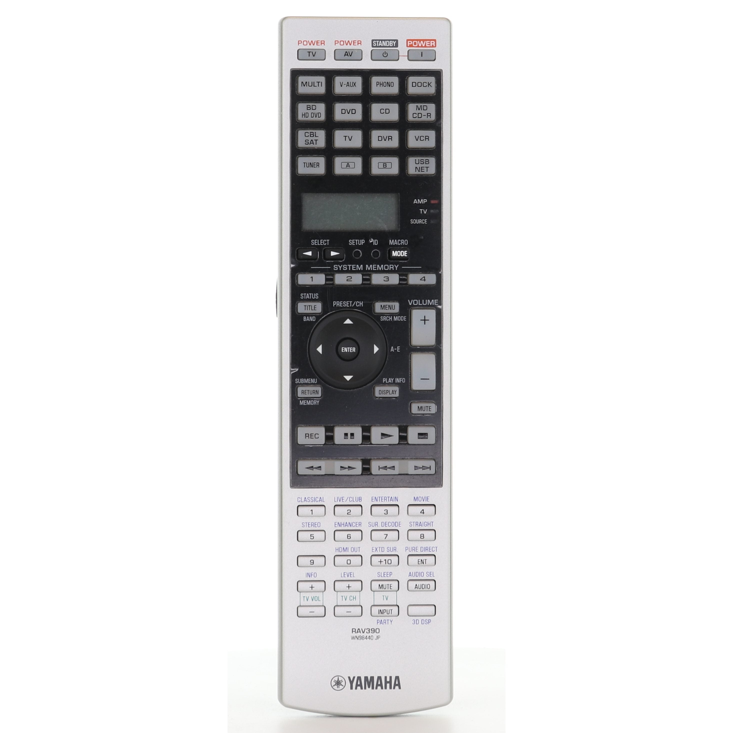 Yamaha RAV390 A/V Receiver Remote Control | Backlight | LCD Screen - WN98400JP