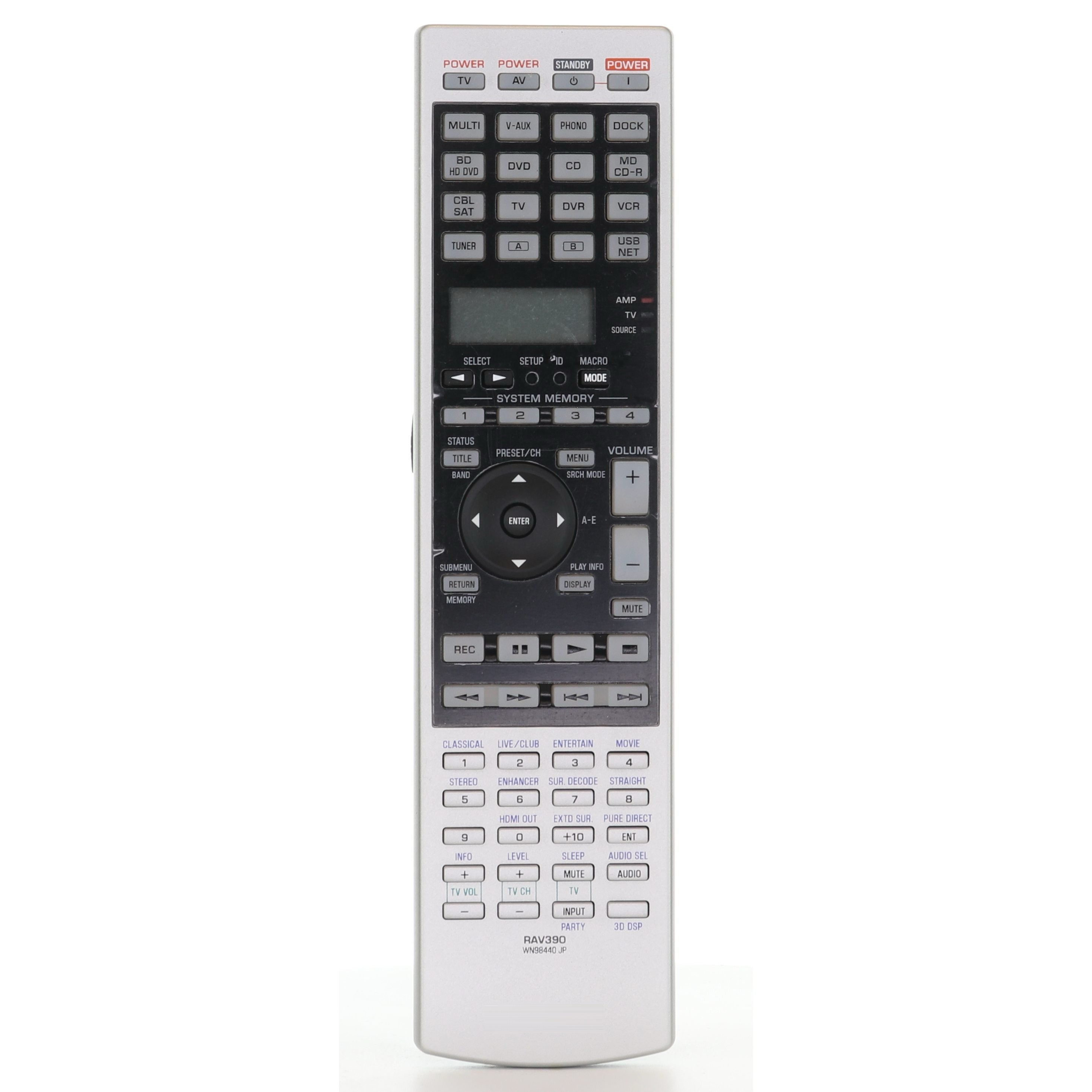 Yamaha RAV390 A/V Receiver Remote Control | Backlight | LCD Screen - WN98400JP