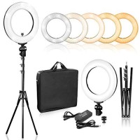 LimoStudio 14 inch Dimmable Ring Light LED Dual Color Continuous Lighting for Charming Eyes and Beauty Facial Shoot, Photo Studio Salons Beauty Shop Selfie Light Stand,AGG2860
