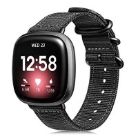 Fintie Band compatible with Fitbit Versa 4 Fitbit Versa 3 Fitbit Sense 2 Fitbit Sense, Soft Woven Nylon Sport Replacement Strap Wrist Bands, Black
