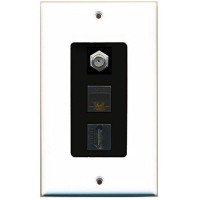 Riteav Decorative 1 Gang Wall Plate (Whiteblack) 3 Port - Coax (Black) Cat6 (Black) Hdmi (Black)