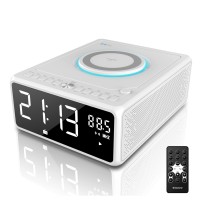 G Keni Cd Player Dual Alarm Clock Radio, Bluetooth Boombox With Remote, 10W Fast Wireless Charging, Digital Fm Radio, Mp3Usb Music Player, Snooze Sleep Timer, Dimmable Mirror Led Display For Home