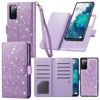 Varikke Samsung S20 Fe Case Wallet, Case For Samsung S20 Fe 5G With 9 Card Holders & Magnetic Detachable Cover & Kickstand & Lanyard Strap Glitter Pu Leather Folio Flip Case For Galaxy S20 Fe, Purple