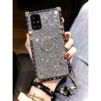 For Samsung Galaxy A51 5G Case With Ring Holder,Babemall Premium Bling Glitter Protective Shock Absorption Plating Decoration Corner Back Case & Crystal Necklace Strap (Black)