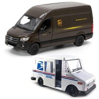 Ups Mercedes-Benz Sprinter United States Postal Mail Truck Grumman Llv 5 Inch Die Cast Metal Model Toys Setof2