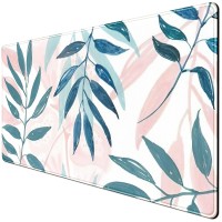 Xxl Mouse Pad Gaming Mouse Pad (315X1575 In) Abstraction Pink Blue Leaves Large Non-Slip Rubber Base Mousepad With Stitched Edges, Wireless Mouse Keyboard Mat For Desktop Laptop Work