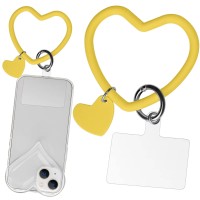 Naiadiy Silicone Heart Loop Phone Lanyard, Cell Phone Hand Wrist Lanyard Strap With Key Chain Holder, Universal For Phone Case Anchor Fit All Smartphones-Yellow