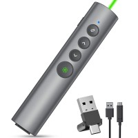 Miprezt Rechargeable Green Laser Pointer For Powerpoint, Wireless Presentation Clicker For Presenter, Presentation Remote, Slide Advancer Usb C & Usb A Keynotepptclassroom,Macwindowslinux (Ryy75G)