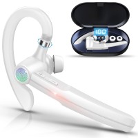 Bluetooth Headset With Microphone,48Hrs V5.3 Handsfree Wireless Headset Bluetooth Earpiece For Cell Phone/Business/Office/Driving/Trucker Driver,Bluetooth Headphones Earbuds For Iphone Android White