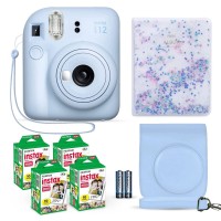 Fujifilm Instax Mini 12 Instant Camera Pastel Blue Fuji Film Value Pack 40 Sheets Shutter Accessories Bundle Incl Compat