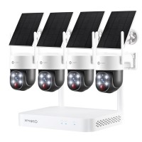 Xmarto 100 Wirefree Solar Ptz Home Security Camera System Wireless 4Set 2K 4Mp Qhd Cctv Camera Kit With 4K 10Ch Expandable W