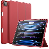 JETech Case for iPad Pro 12.9-Inch (6th/5th Generation, 2022/2021 Model) with Pencil Holder, Support 2nd Pencil Charging, Slim Tablet Cover with Soft TPU Back, Auto Wake/Sleep (Red)