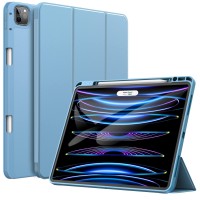 JETech Case for iPad Pro 12.9-Inch (6th/5th Generation, 2022/2021 Model) with Pencil Holder, Support 2nd Pencil Charging, Slim Tablet Cover with Soft TPU Back, Auto Wake/Sleep (Blue)