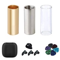 Guitar Slide Set Of 1 Glass Slide 1 Steel Slide And 1 Brass Guitar Slide Bonus 6 Pcs Guitar Picks And 4 Finger Picks